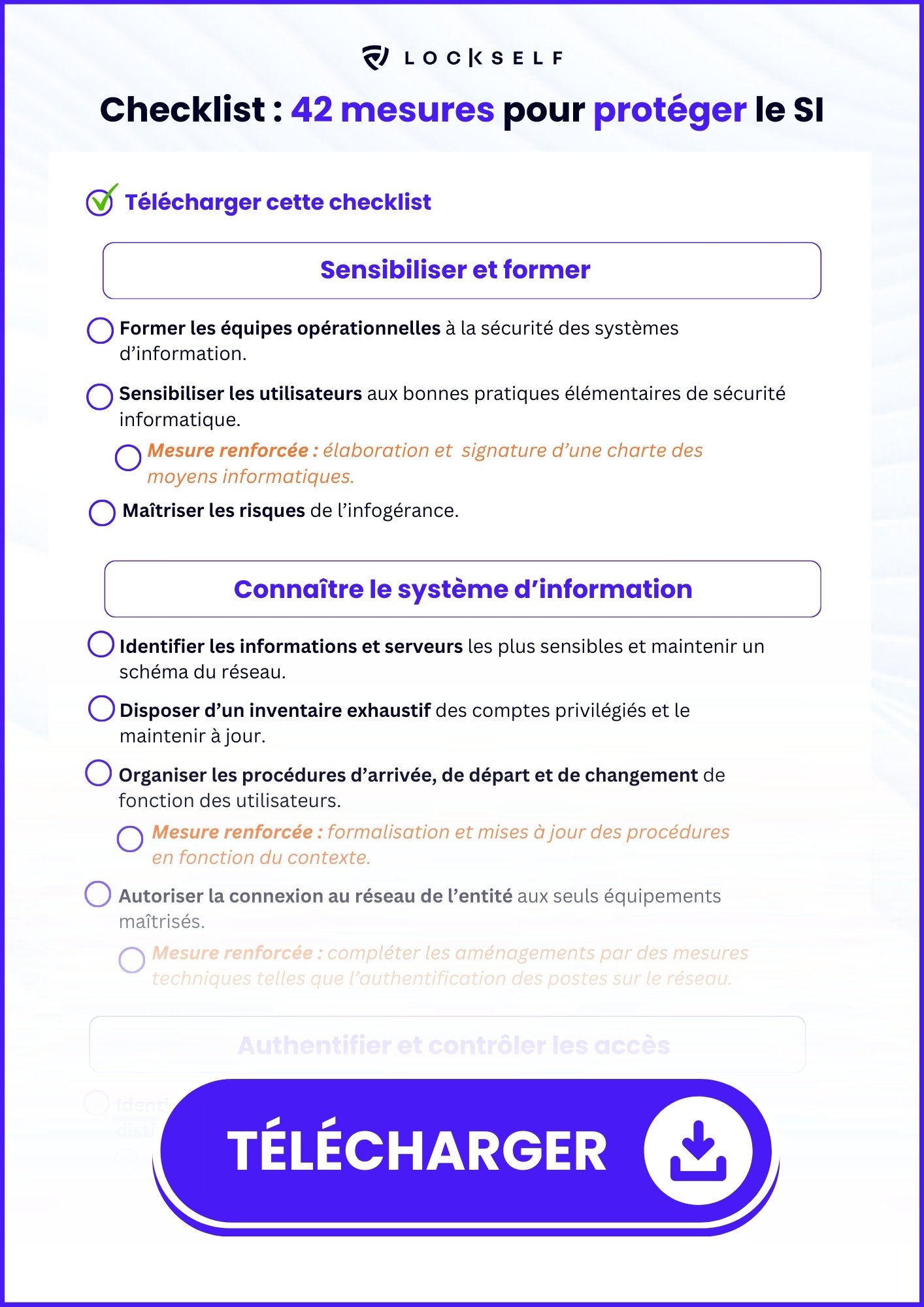 Checklist  42 mesures pour protéger le SI