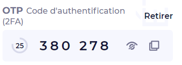 Exemple de code OTP généré par LockSelf