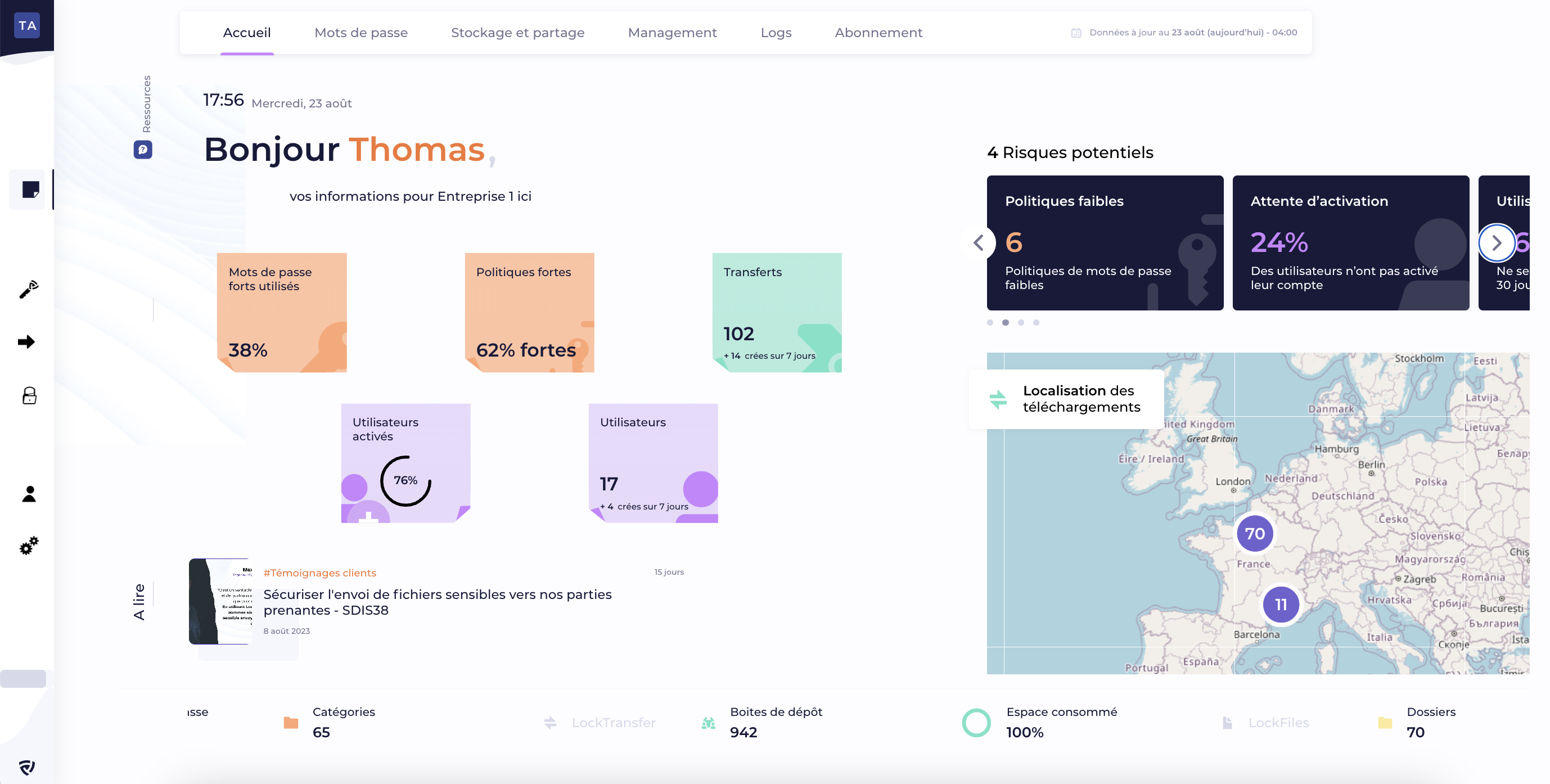 Vue globale dashboard LockSelf