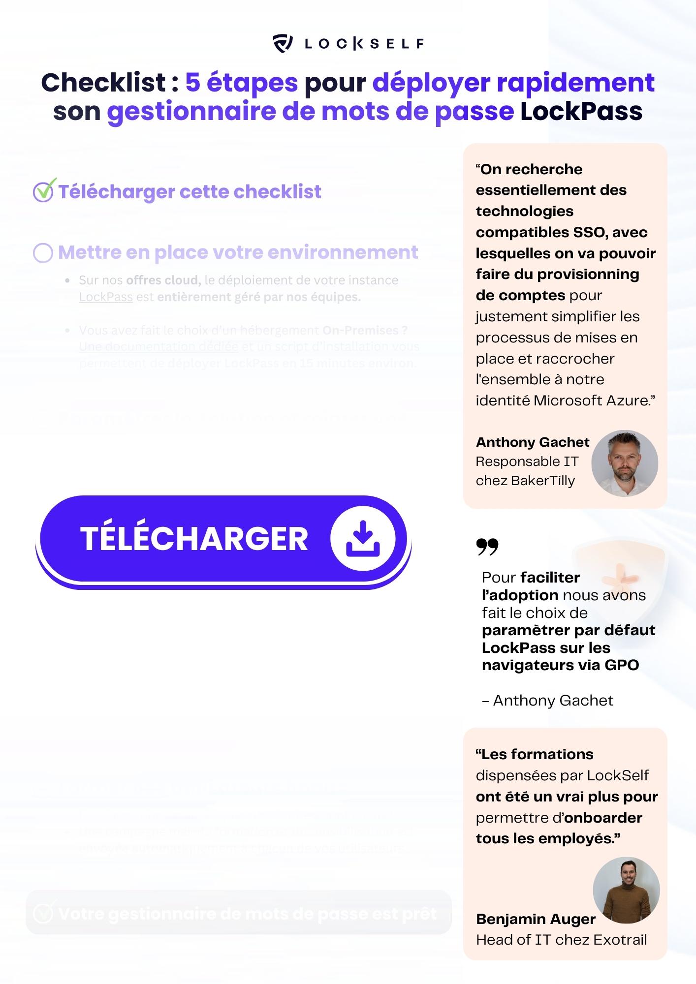 Checklist des actions à mener pour déployer son gestionnaire de mots de passe rapidement.